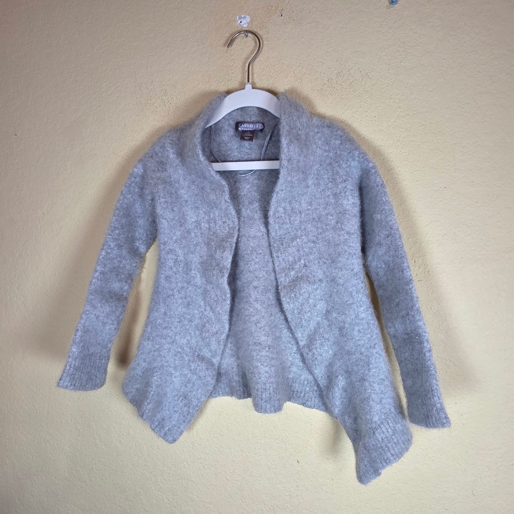 youth 100% Cashmere 2ply Open Front Cardigan preppy soft layer Gray Sm